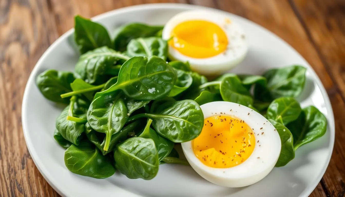 A healthy combination answering the question 'Can we eat spinach and boiled eggs together?' served as a nutritious meal.