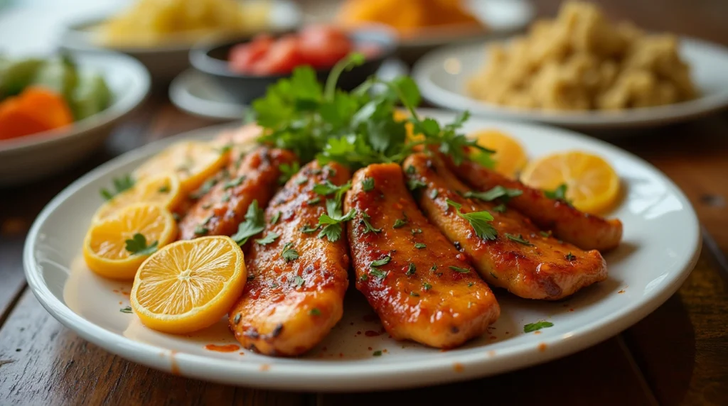 Grilled chicken prepared using the El Pollo Loco recipe, served with a side of fresh salsa and tortillas.