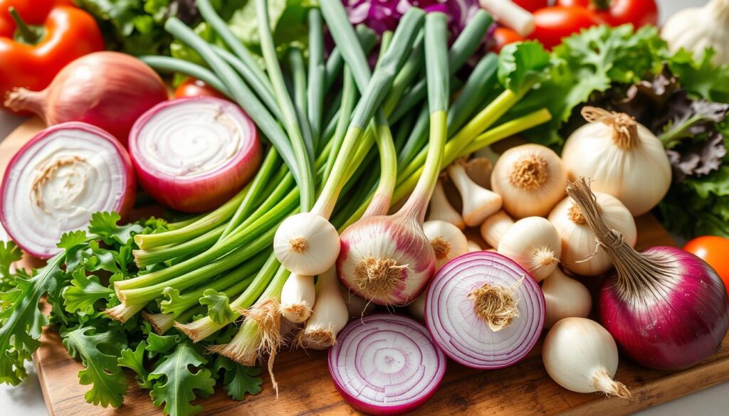 Step-by-step guide showing 'How to prepare onions for salad?' with onions being sliced and soaked to reduce sharpness.