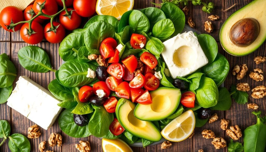 A nutritious plate answering what is best to eat with spinach?, featuring spinach paired with eggs, grilled chicken, and roasted vegetables.
