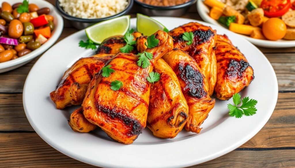 A flavorful display of ingredients answering 'What are the ingredients of El Pollo Loco?' including chicken, citrus, and spices.