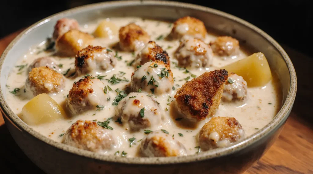 A hearty serving of crockpot garlic parmesan chicken and potatoes, cooked to perfection with creamy sauce and herbs.